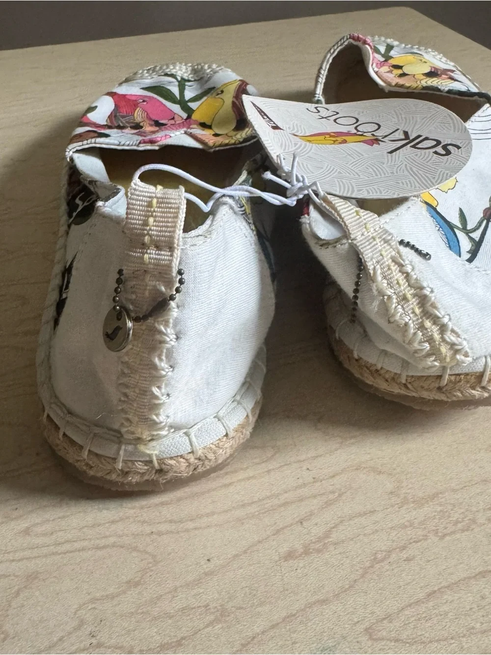 Sakroots Women's White Canvas Espadrilles with Yellow & Pink Bird Print - Picture 2 of 4